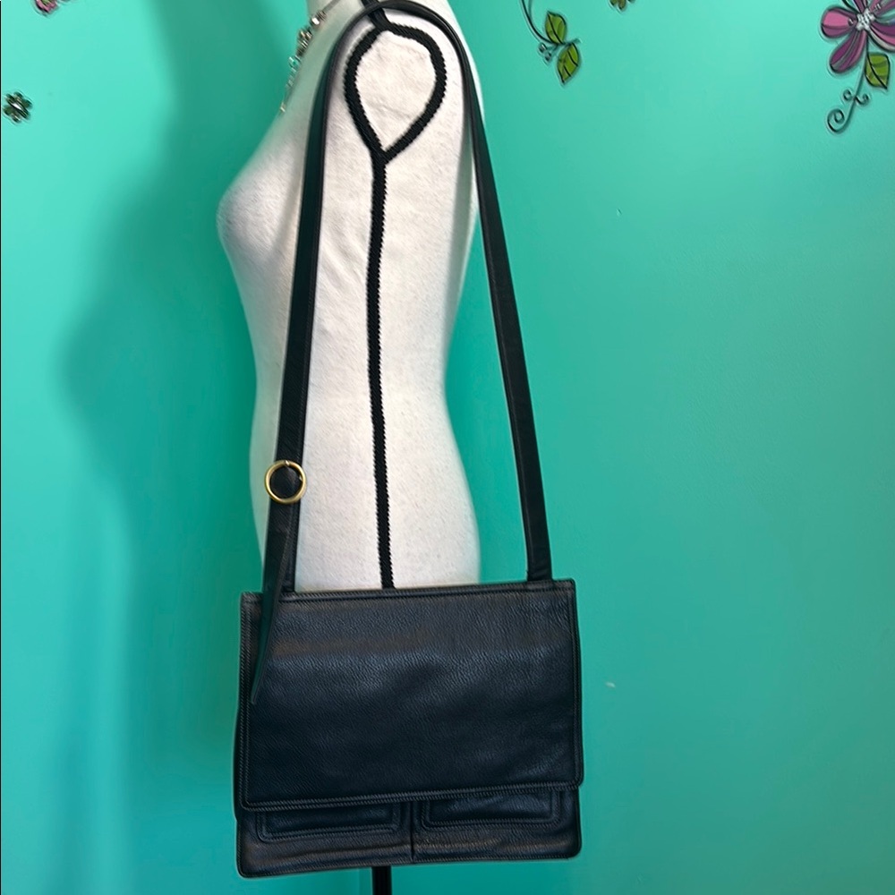Crazy Horse Elegant Black Leather Shoulder Bag